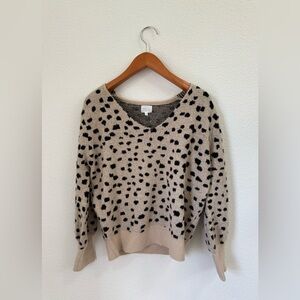Dee Elly Brown and Black Leopard Print V-Neck Cozy Fall Sweater Women’s Size M